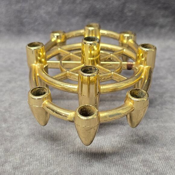 Mid Century Atomic Bullet Style Gold Metal Taper Candle / Pen Holder Faux Brass - Picture 4 of 12